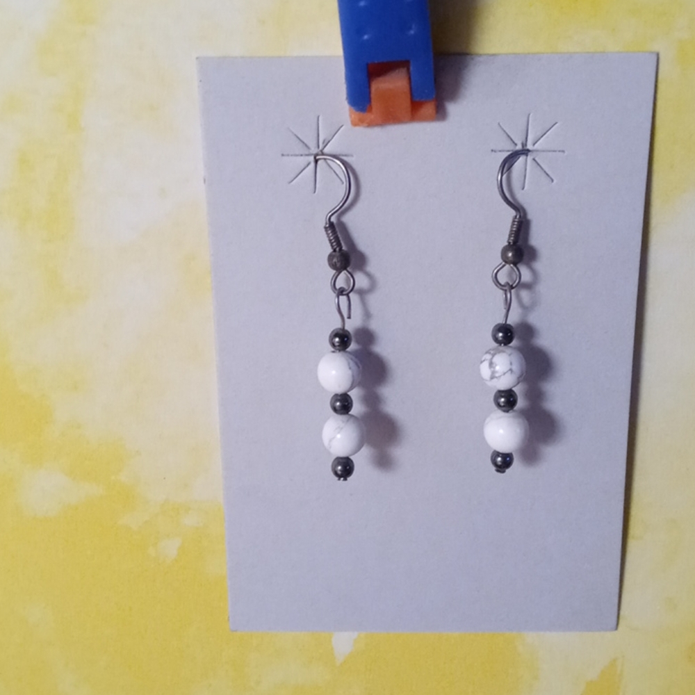 Hand Crafted Howlite dangle pierced earrings